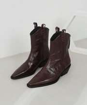 Pointed Toe Italian Chunky Boots Coffee Sheepskin