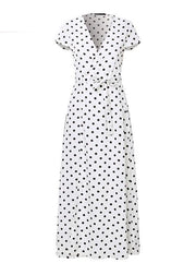 Polka Dots V-neck Short Sleeve Print Split Party Wrap Maxi Dress