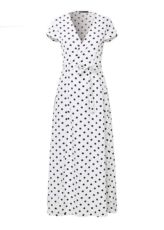 Polka Dots V-neck Short Sleeve Print Split Party Wrap Maxi Dress