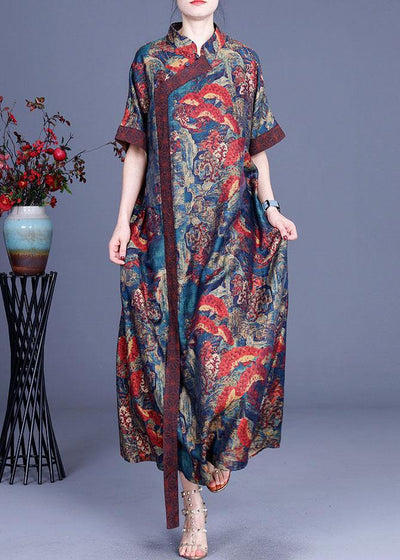 Print Retro Oriental Patchwork Summer Silk Dress - bagstylebliss