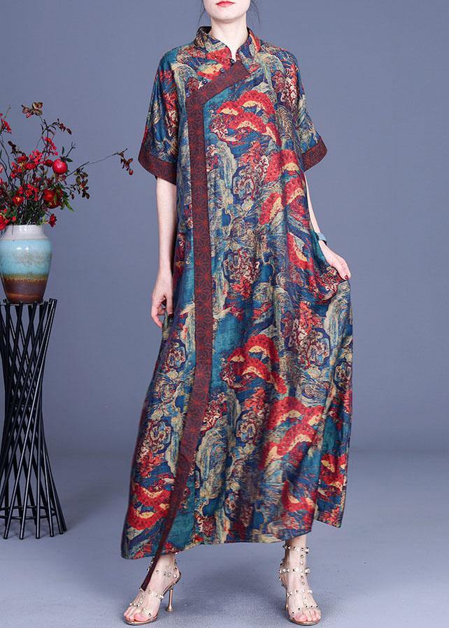 Print Retro Oriental Patchwork Summer Silk Dress - bagstylebliss