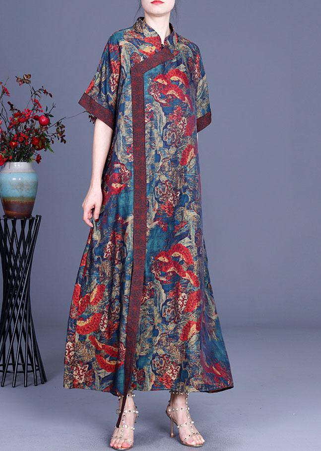 Print Retro Oriental Patchwork Summer Silk Dress - bagstylebliss