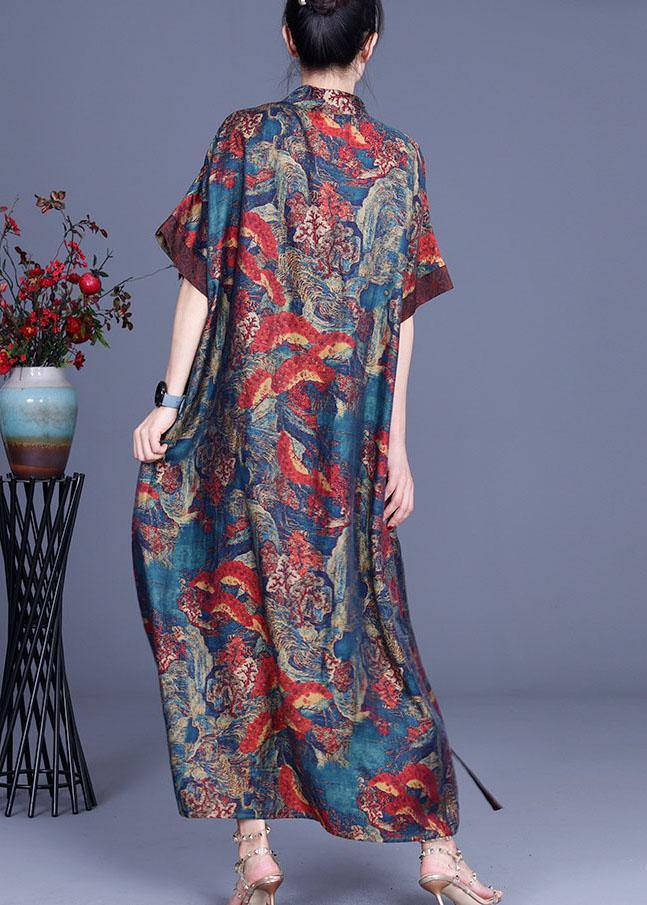 Print Retro Oriental Patchwork Summer Silk Dress - bagstylebliss