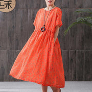 Plus Size - Print Cotton Linen Loose A-Line Dress - bagstylebliss