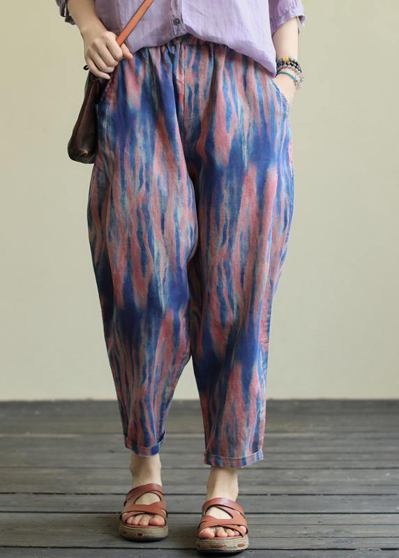 Printed casual plus size elastic waist nine-point harem pants - bagstylebliss