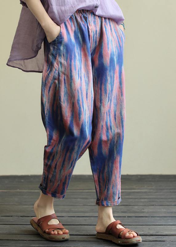 Printed casual plus size elastic waist nine-point harem pants - bagstylebliss