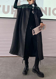 Pu leather jacket women autumn mid-length lapel sleeveless leather jacket - bagstylebliss