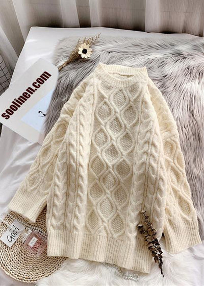 Pullover beige Sweater weather Street Style o neck baggy Hipster knitted tops - bagstylebliss