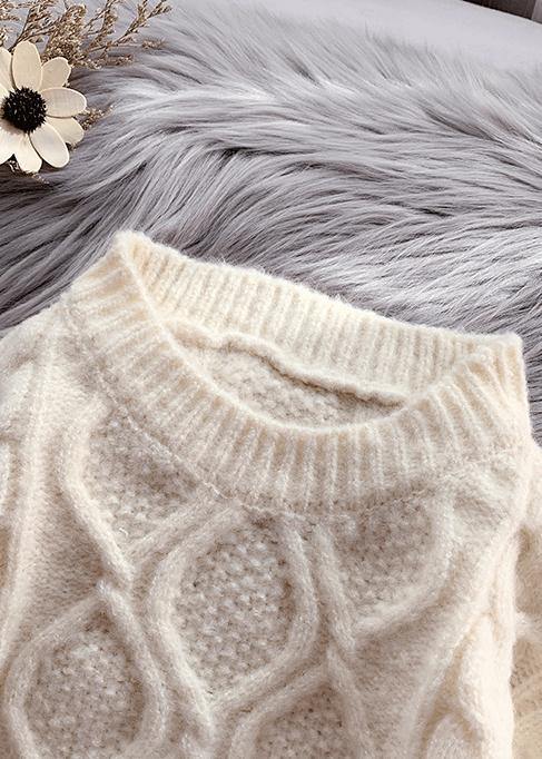 Pullover beige Sweater weather Street Style o neck baggy Hipster knitted tops - bagstylebliss