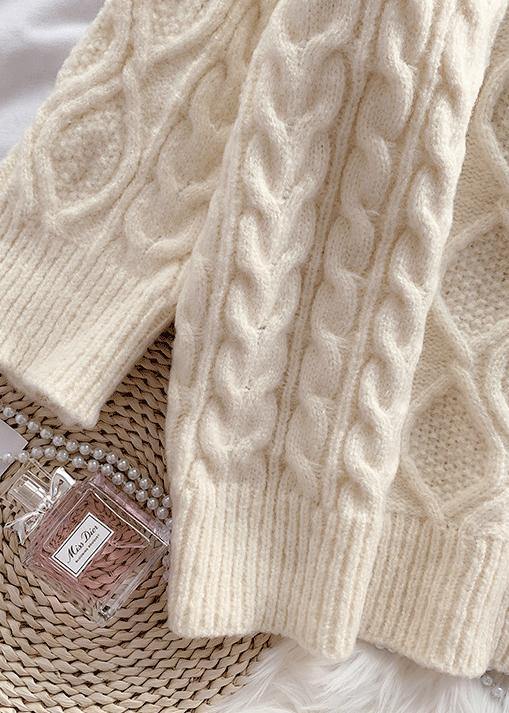 Pullover beige Sweater weather Street Style o neck baggy Hipster knitted tops - bagstylebliss
