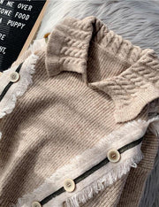 Pullover beige crane tops lapel asymmetric plus size knitted blouse - bagstylebliss