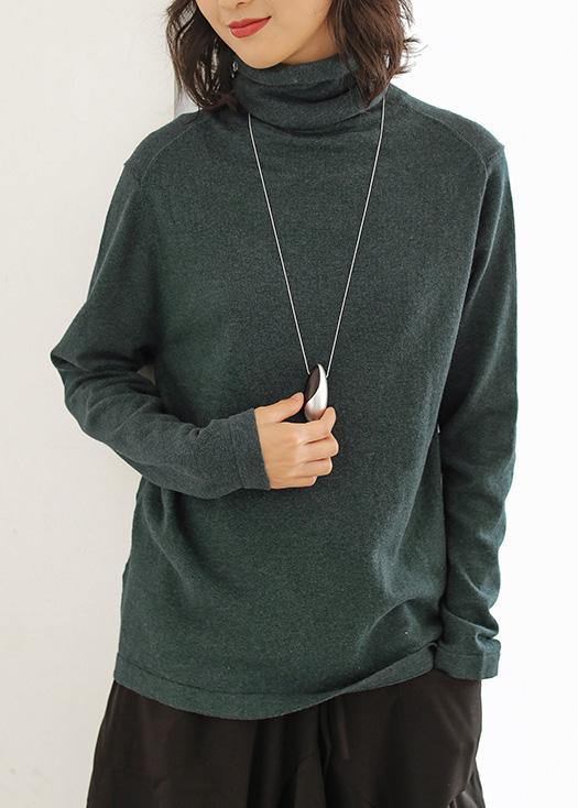 Pullover blackish green knit sweat tops casual high neck knitted pullover - bagstylebliss