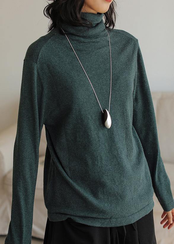 Pullover blackish green knit sweat tops casual high neck knitted pullover - bagstylebliss