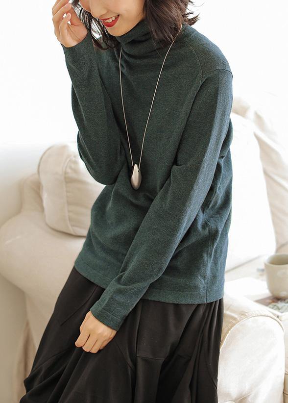 Pullover blackish green knit sweat tops casual high neck knitted pullover - bagstylebliss