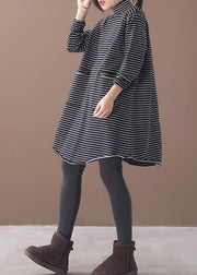 Pullover blue striped knitwear oversize high neck asymmetric knit tops - bagstylebliss