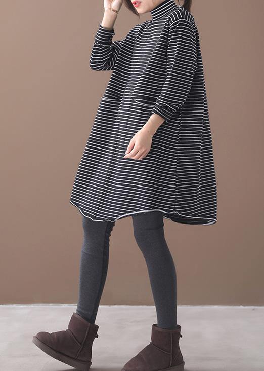 Pullover blue striped knitwear oversize high neck asymmetric knit tops - bagstylebliss