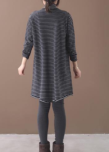 Pullover blue striped knitwear oversize high neck asymmetric knit tops - bagstylebliss