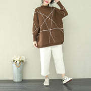 Pullover brown knitted tops plus size o neck knitwear