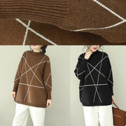 Pullover brown knitted tops plus size o neck knitwear