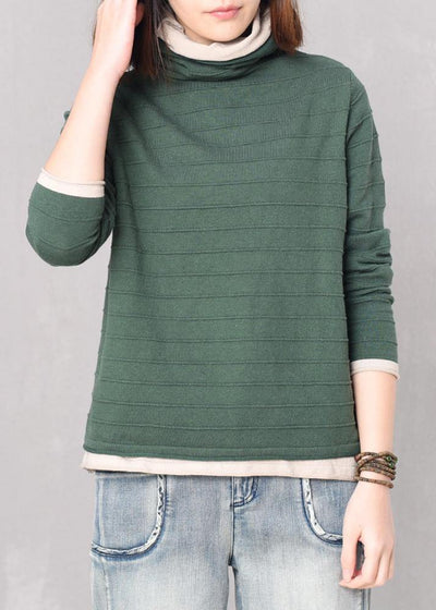 Pullover green knitted blouse plus size high neck knitwear false two pieces - bagstylebliss