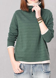 Pullover green knitted blouse plus size high neck knitwear false two pieces - bagstylebliss