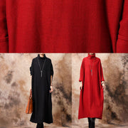 Pullover high neck Sweater dresses plus size red Hipster knitted tops fall - bagstylebliss