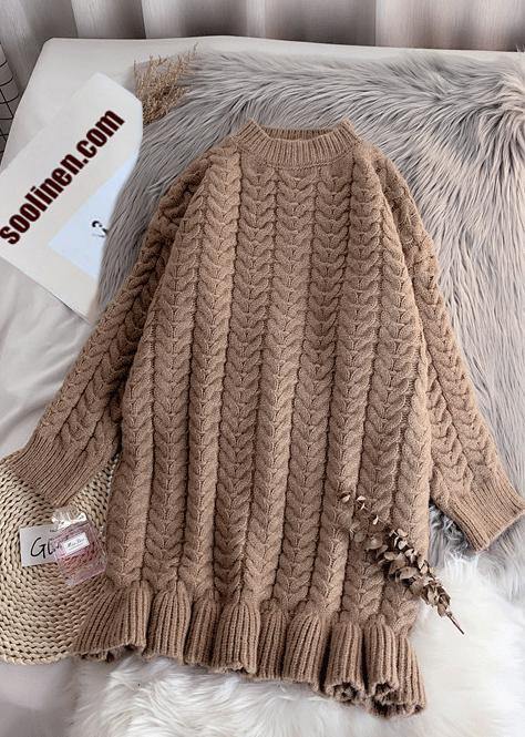 Pullover khaki Sweater Wardrobes Street Style o neck thick oversize fall knitwear - bagstylebliss