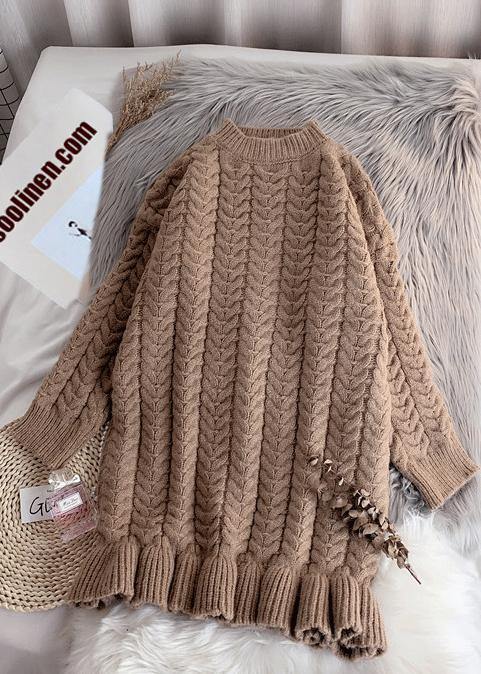 Pullover khaki Sweater Wardrobes Street Style o neck thick oversize fall knitwear - bagstylebliss