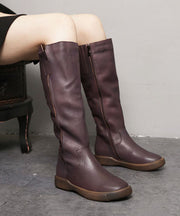 Purple Knee Boots Platform Cowhide Leather Comfy Splicing Zippered