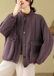 Purple Pockets Fine Cotton Filled Jackets Stand Collar Winter