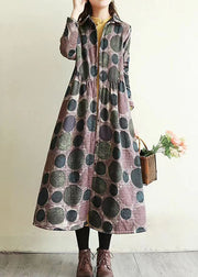 Purple Pockets Print Warm Fleece Coats Peter Pan Collar Winter