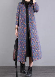 Purple Print Patchwork Fine Cotton Filled Coats Peter Pan Collar Winter