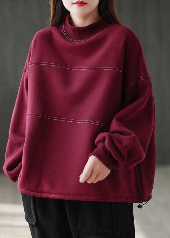 Purple Red thick Warm Fleece Casual Sweatshirts Top Winter