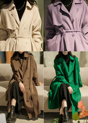 Purple Solid Color Woolen Trench Coats Peter Pan Collar Winter