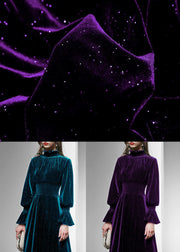 Purple Velour Long Dresses Sequins Ruffled Spring