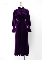 Purple Velour Long Dresses Sequins Ruffled Spring