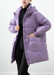 Purple Warm Fine Cotton Filled Parkaer Oversized Pockets Winter