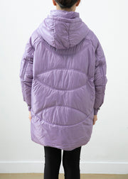 Purple Warm Fine Cotton Filled Parkaer Oversized Pockets Winter