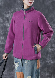 Purple Warm Fleece Jackets Embroidered Winter