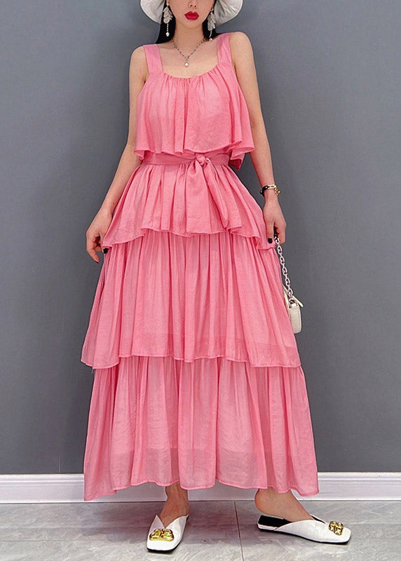 Red Bow Tie Waist Chiffon Layered Dresses Sleeveless