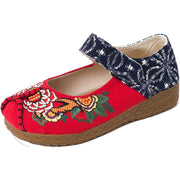 Red Cotton Embroideried Fabric Flat Shoes For Women Splicing Flats - bagstylebliss