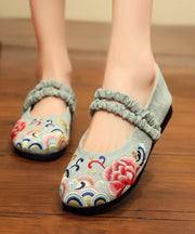 Red Embroideried Cotton Linen Fabric Flat Shoes Lace Up Flat Shoes - bagstylebliss