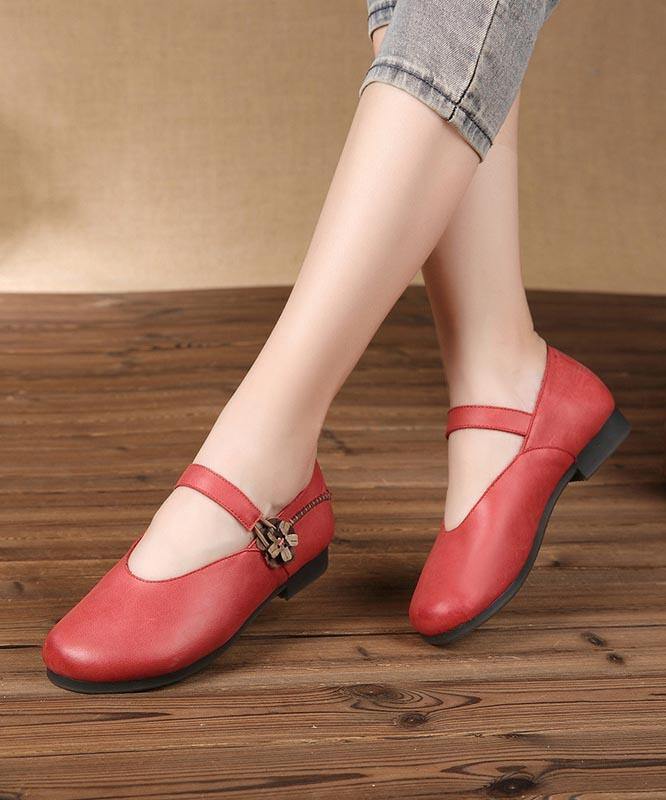 Red Flat Feet Shoes Buckle Strap Flats - bagstylebliss