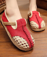 Red Flat Feet Shoes Linen Fabric Casual Hollow Out Flats - bagstylebliss