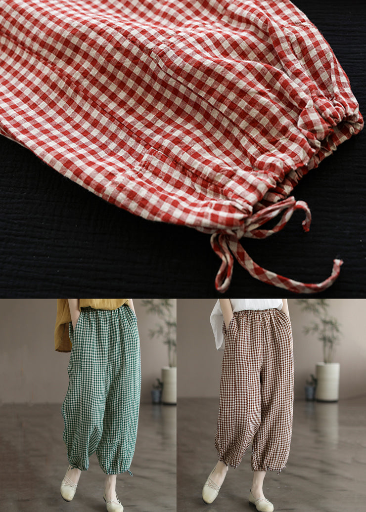 Red Lace Up High Waist Linen Thin Wide Leg Pants