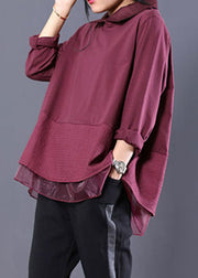 Red Organza Patchwork Sweatshirts Top Fall