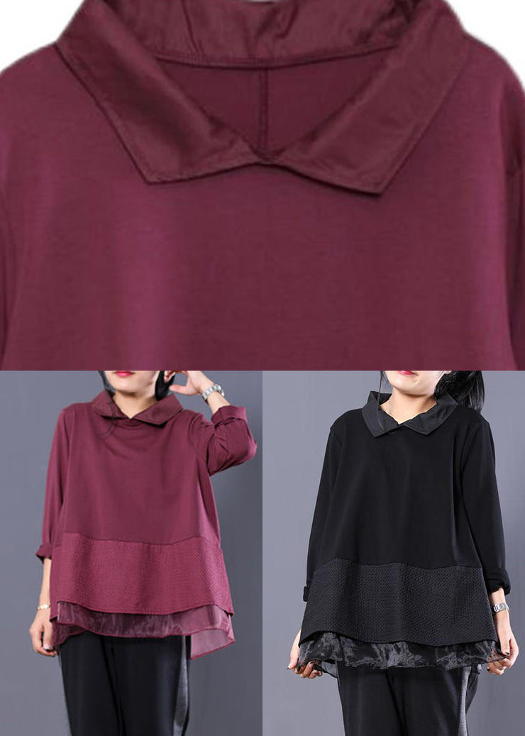 Red Organza Patchwork Sweatshirts Top Fall