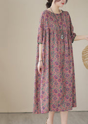 Red Patchwork Linen Maxi Dresses Oversized Print Summer