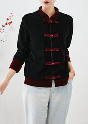 Red Patchwork Silk Velour Chinese Style Coats Mandarin Collar Fall