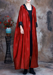 Red Satin trench coats asymmetrical design button Spring